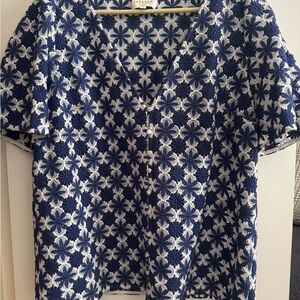 Sezane Navy and White Floral Blouse